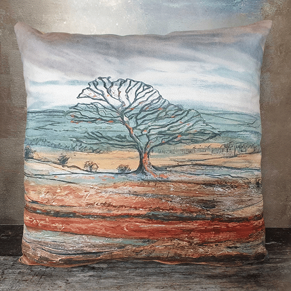 Tree cushion by Sarah Rowley - roanokeart.co.uk