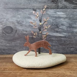 Hare and Tree Copper Sculpture 3 by Katy Taylor